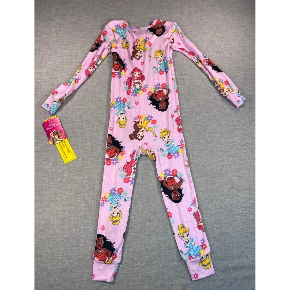 Disney Princess Toddler Girls Purple Viscose Zip Up Sleeper Pajamas 4T